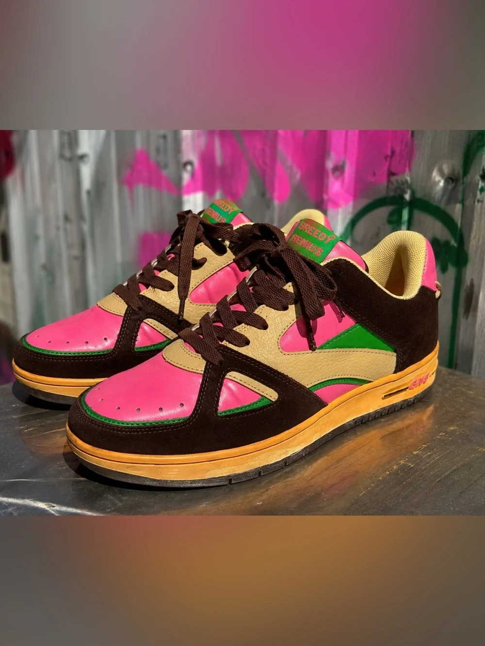 Rare Greedy Genius Phantom Sneakers Pink Brown Green Y2K Mens 10.5